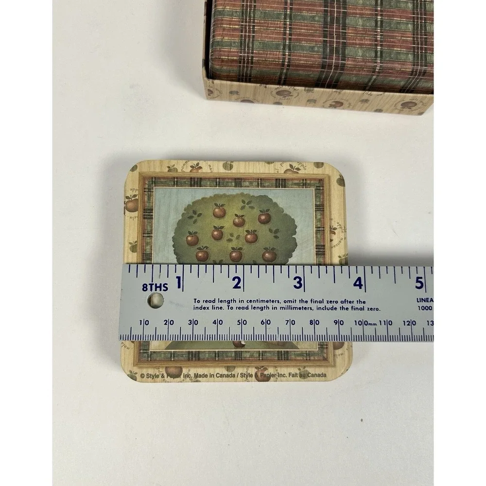 VTG Apple Tree Fall Cork Back Drink Coaster Set of 5 90's Cottagecore
